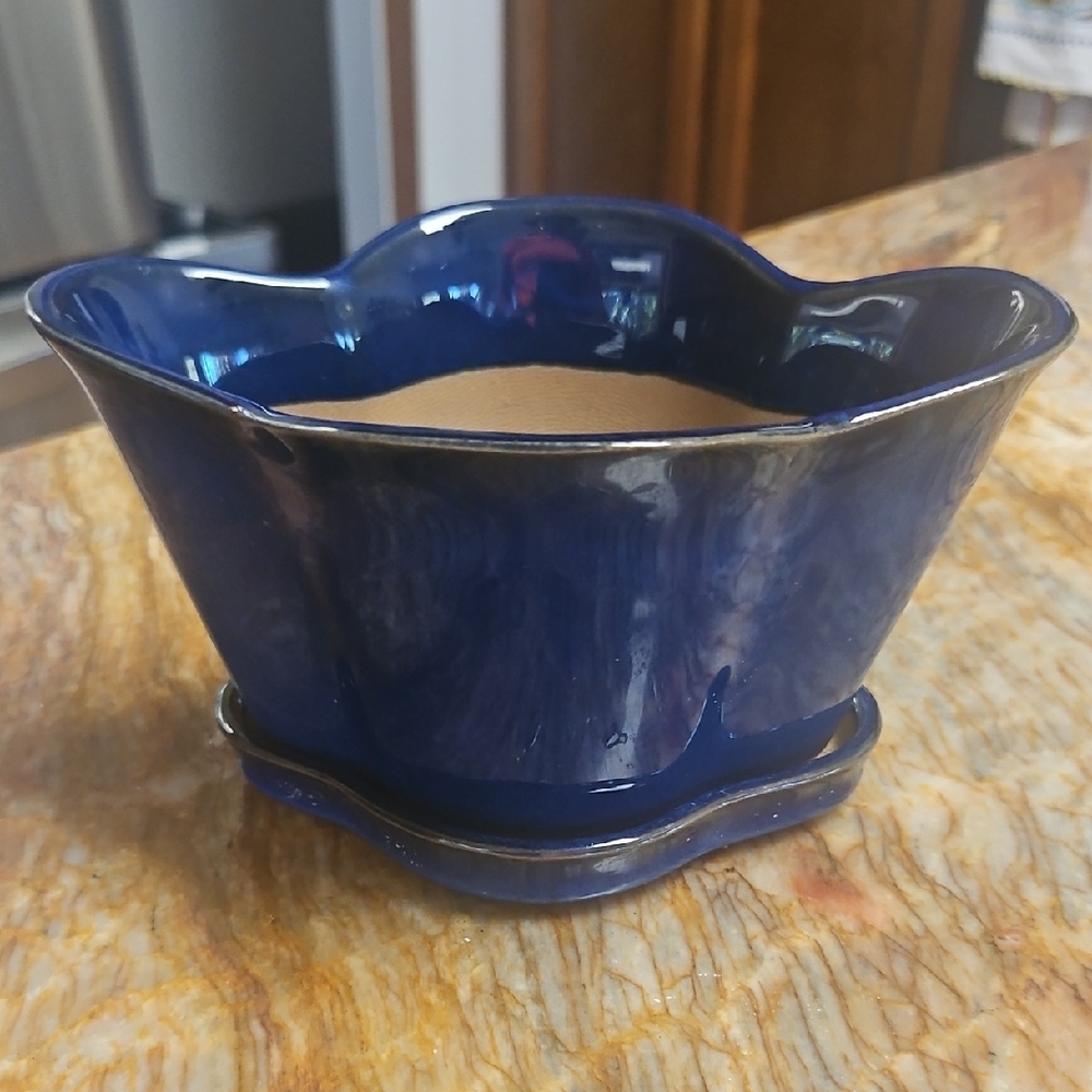 Elegant Blue Ceramic Pottery Flower Pot Planter